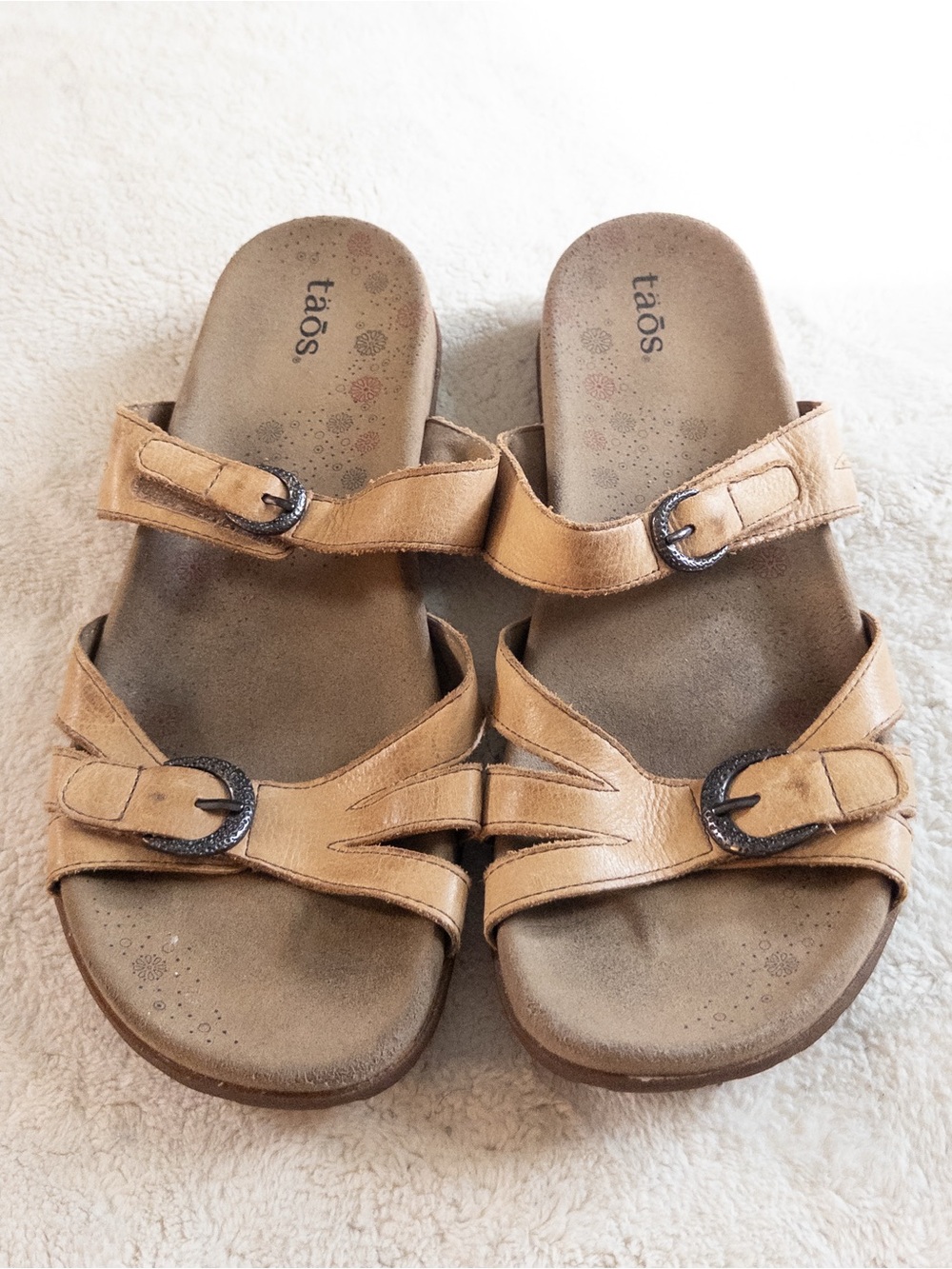 Taos Tan Leather Comfort Slide Sandals Women’s Size 9 - Picture 2 of 7